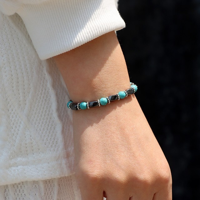 6MM Natural Energy Power Gemstone Bracelets Magnetic Hematite Twist Stretch Stone for Men Women