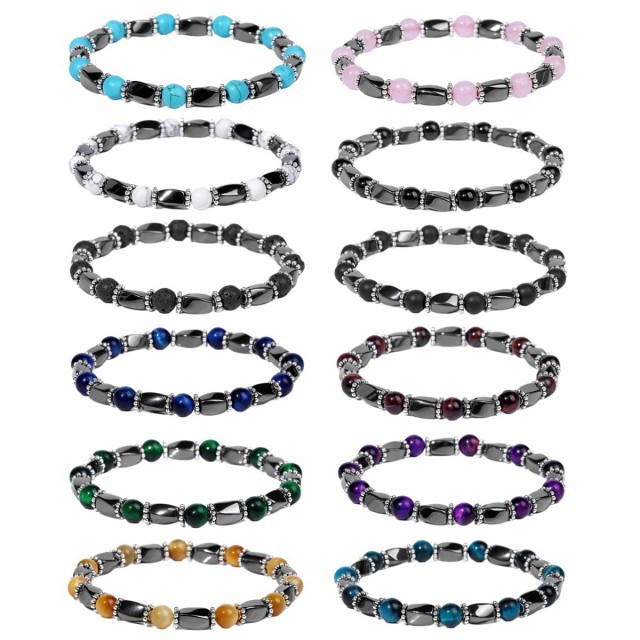 6MM Natural Energy Power Gemstone Bracelets Magnetic Hematite Twist Stretch Stone for Men Women