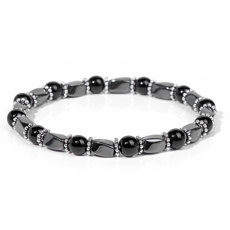 6MM Natural Energy Power Gemstone Bracelets Magnetic Hematite Twist Stretch Stone for Men Women