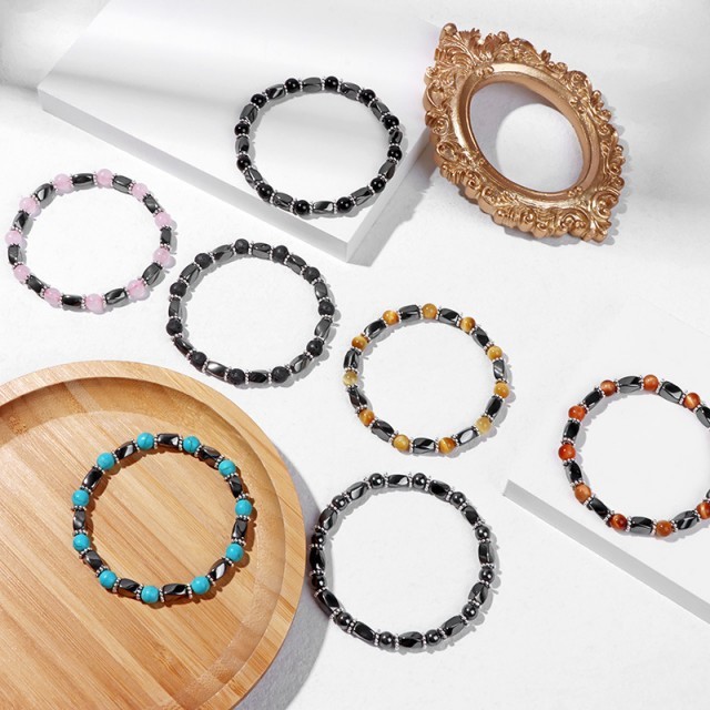 6MM Natural Energy Power Gemstone Bracelets Magnetic Hematite Twist Stretch Stone for Men Women