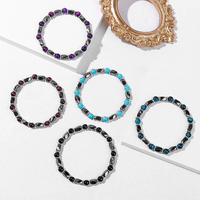 6MM Natural Energy Power Gemstone Bracelets Magnetic Hematite Twist Stretch Stone for Men Women