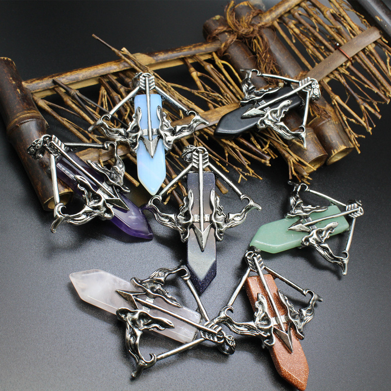 1 Pc Love Cupid's Bow and Arrow Crystal Pendant Necklace Gemstone Jewelry for Women Men