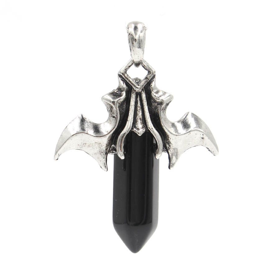 1 Pc Bat Crystal Pendant Necklace Spiritual Energy Healing Hexagonal Gemstone Jewelry for Men Women