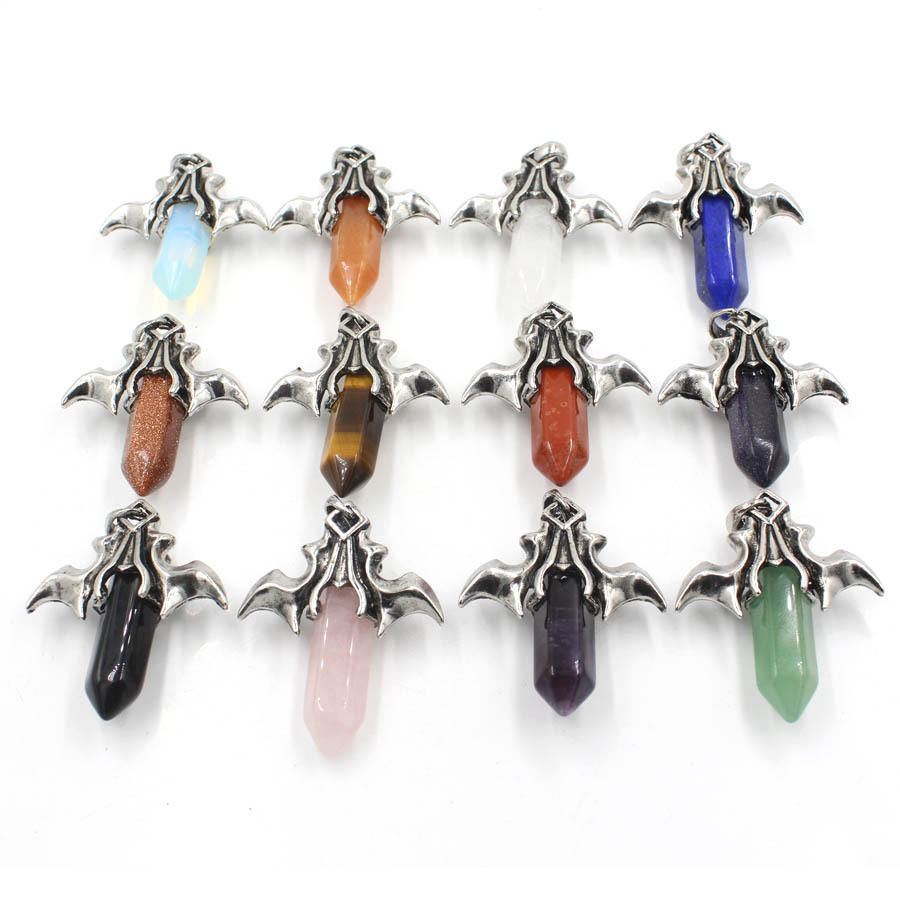 1 Pc Bat Crystal Pendant Necklace Spiritual Energy Healing Hexagonal Gemstone Jewelry for Men Women