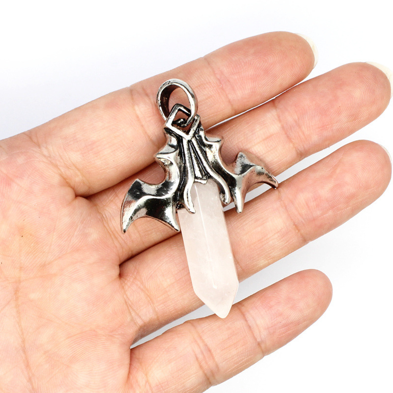 1 Pc Bat Crystal Pendant Necklace Spiritual Energy Healing Hexagonal Gemstone Jewelry for Men Women