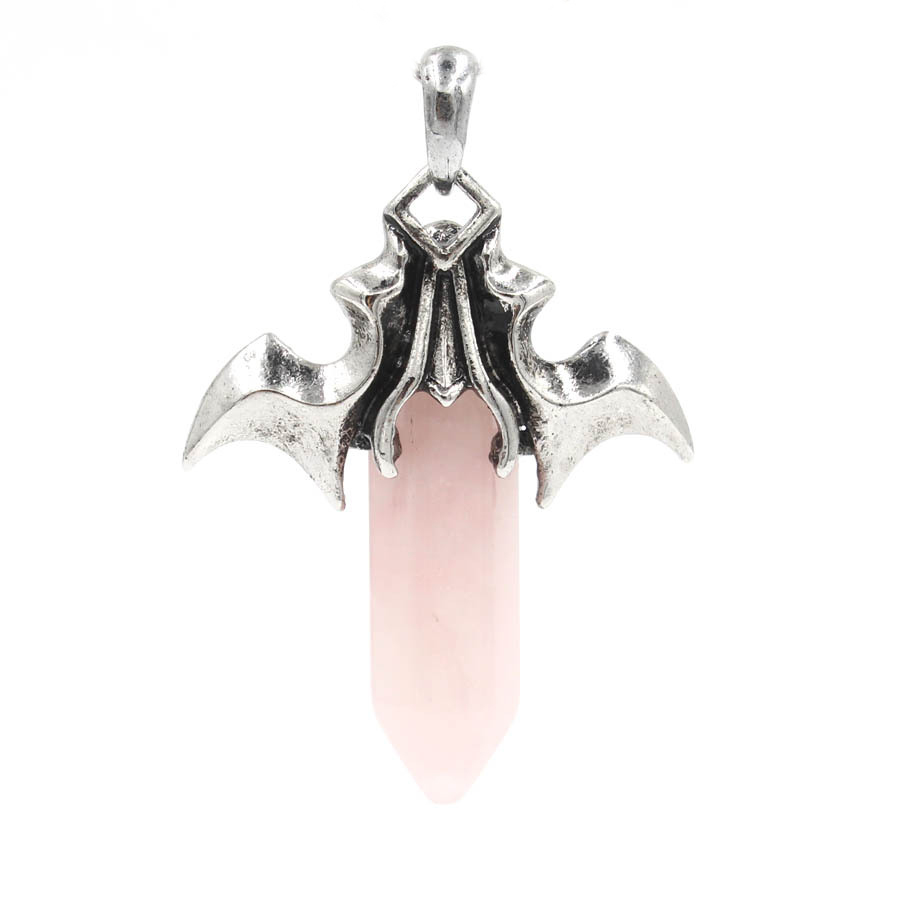 1 Pc Bat Crystal Pendant Necklace Spiritual Energy Healing Hexagonal Gemstone Jewelry for Men Women