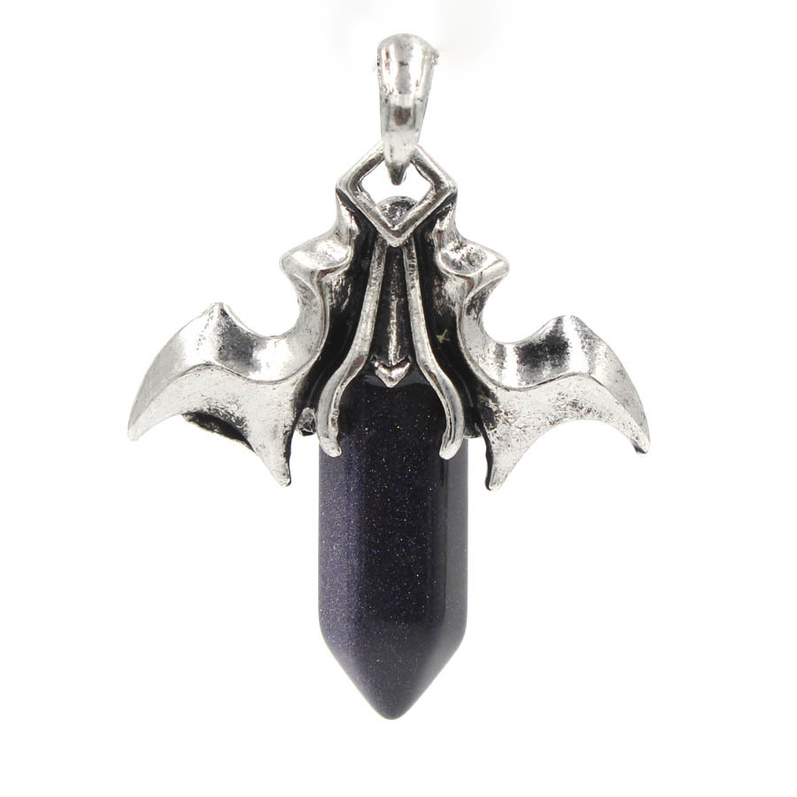1 Pc Bat Crystal Pendant Necklace Spiritual Energy Healing Hexagonal Gemstone Jewelry for Men Women