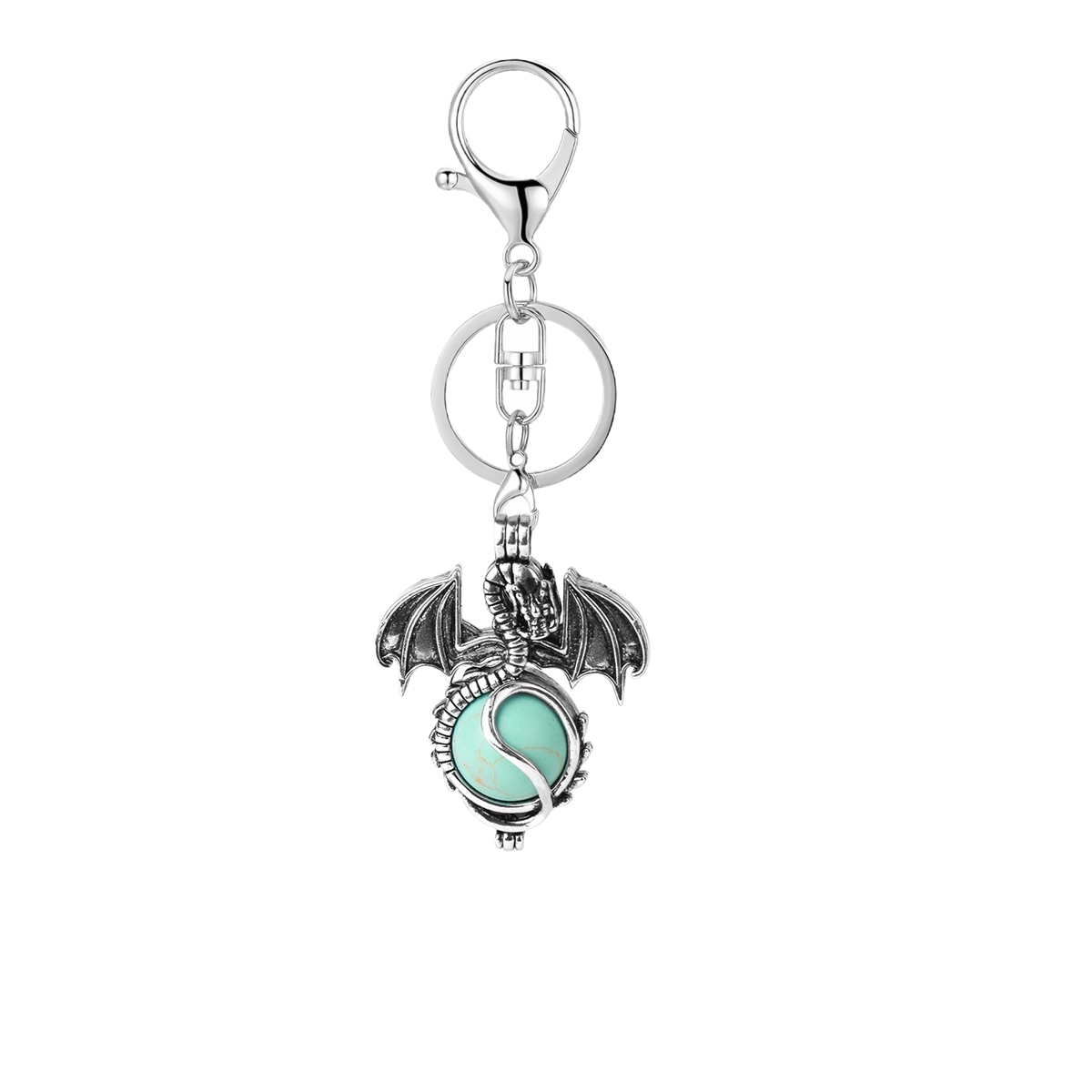 1 Pc Antique Pterosaur Natural Gemstone Pendant Keychain Charm Crystal Keyring for Women Men
