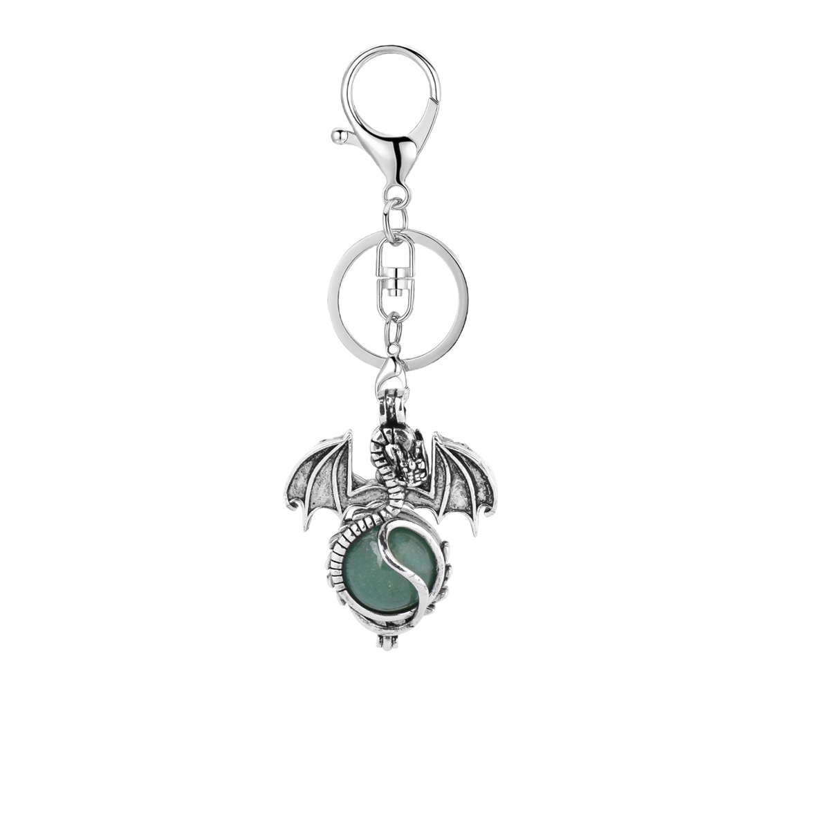 1 Pc Antique Pterosaur Natural Gemstone Pendant Keychain Charm Crystal Keyring for Women Men