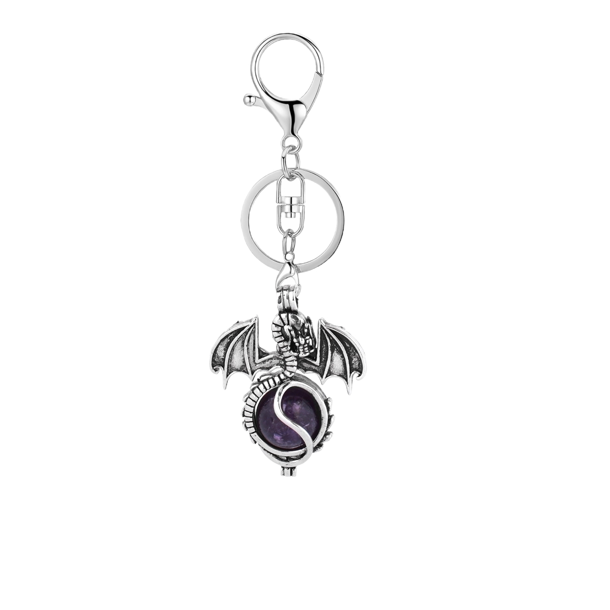 1 Pc Antique Pterosaur Natural Gemstone Pendant Keychain Charm Crystal Keyring for Women Men