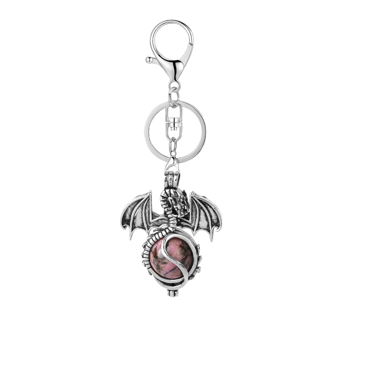 1 Pc Antique Pterosaur Natural Gemstone Pendant Keychain Charm Crystal Keyring for Women Men