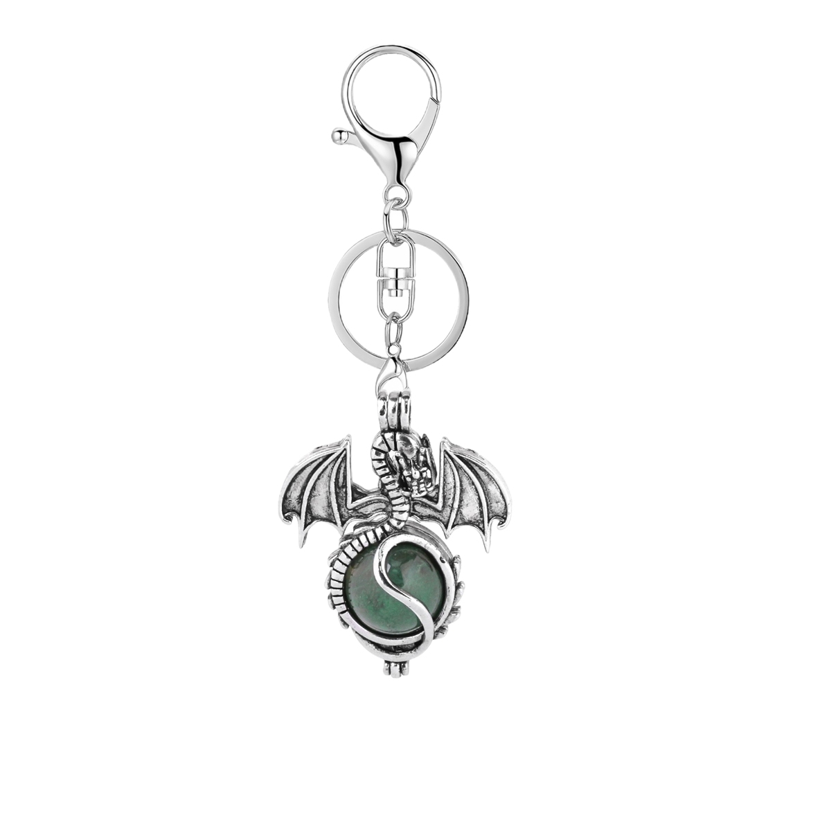 1 Pc Antique Pterosaur Natural Gemstone Pendant Keychain Charm Crystal Keyring for Women Men