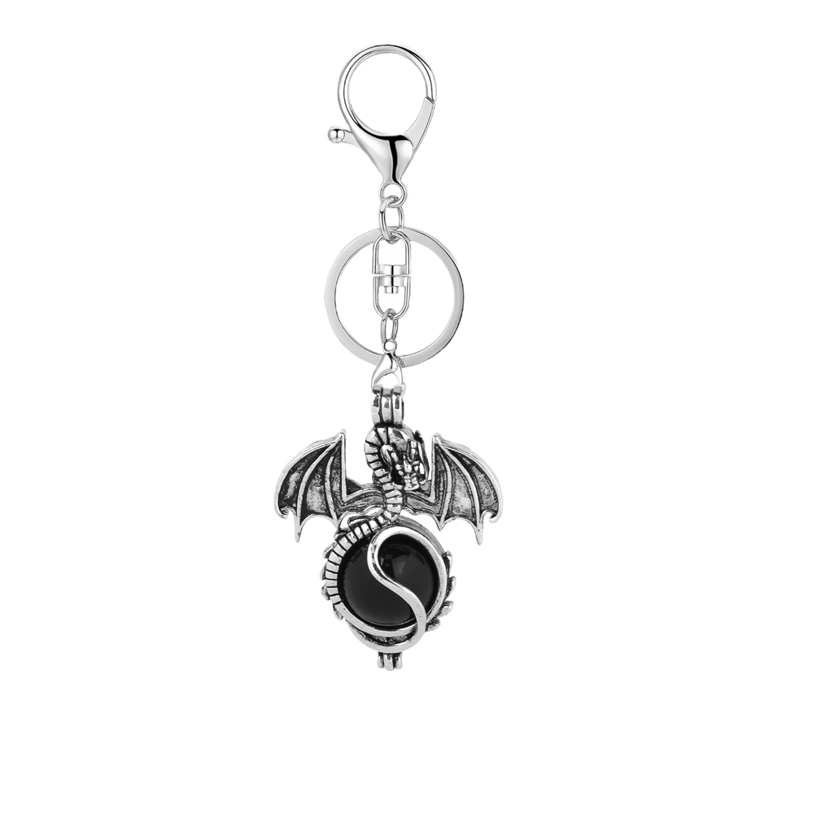 1 Pc Antique Pterosaur Natural Gemstone Pendant Keychain Charm Crystal Keyring for Women Men