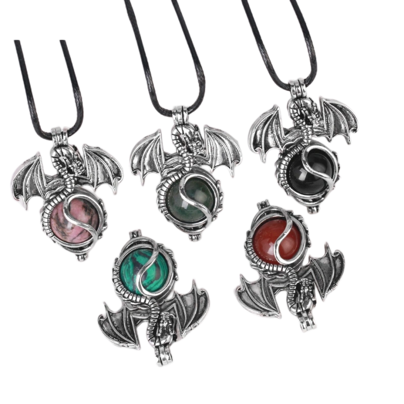 1 Pc Antique Pterosaur Natural Gemstone Pendant Necklace Charm Crystal Jewelry for Women Men