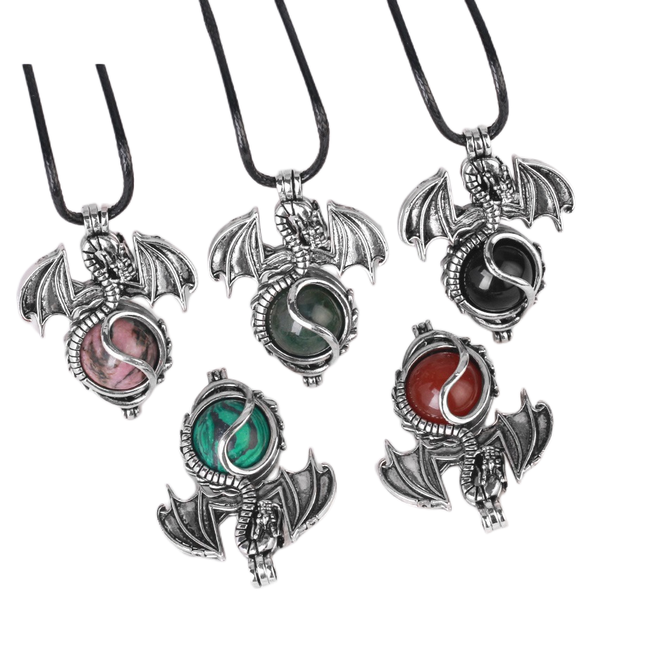 1 Pc Antique Pterosaur Natural Gemstone Pendant Necklace Charm Crystal Jewelry for Women Men