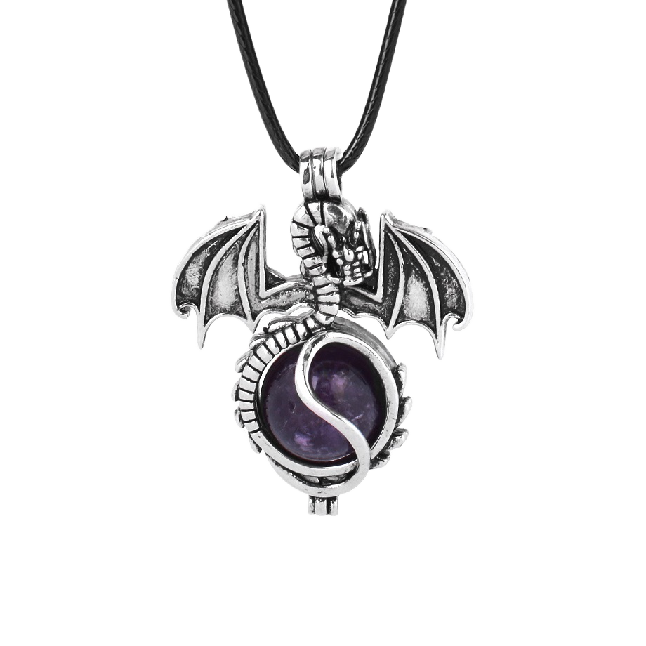 1 Pc Antique Pterosaur Natural Gemstone Pendant Necklace Charm Crystal Jewelry for Women Men