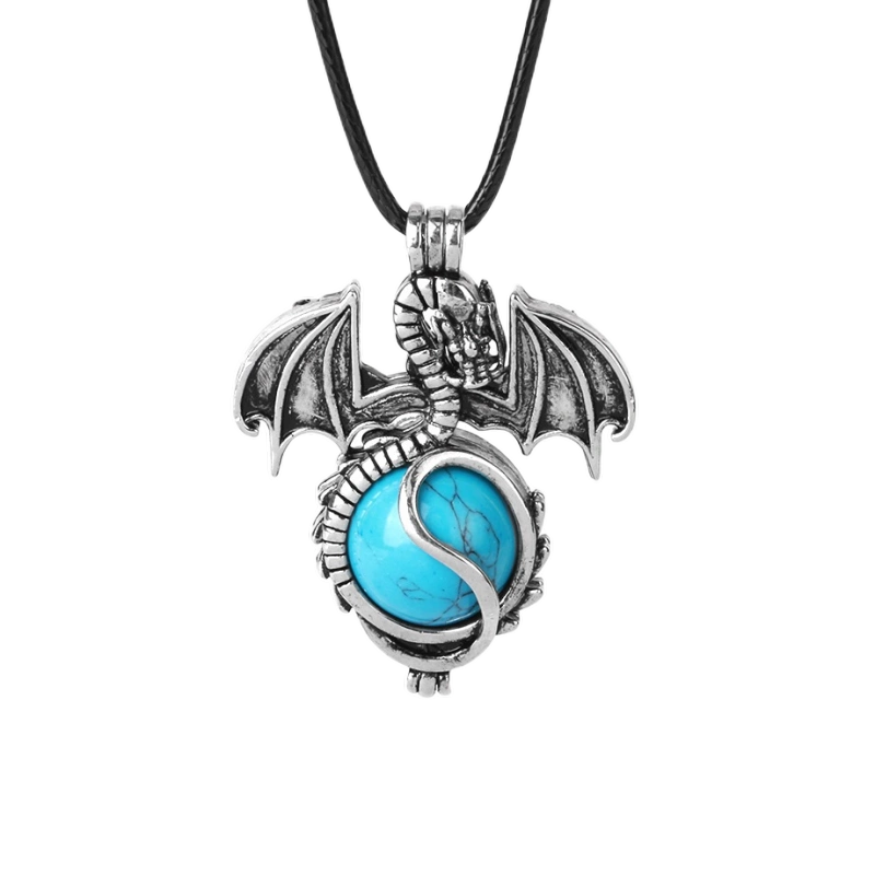 1 Pc Antique Pterosaur Natural Gemstone Pendant Necklace Charm Crystal Jewelry for Women Men