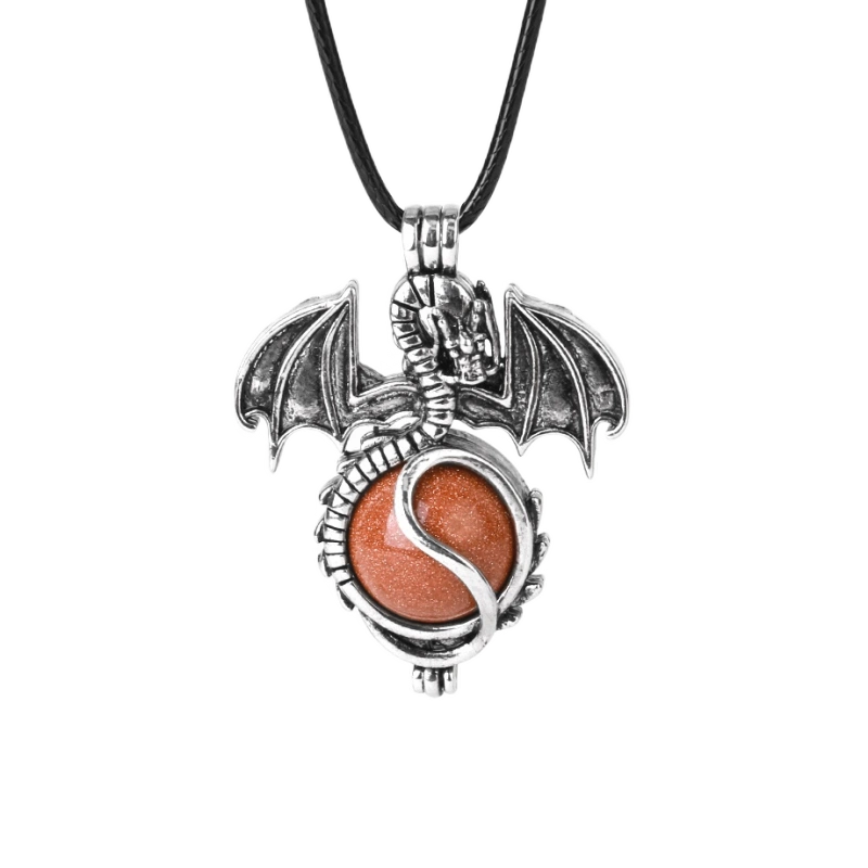 1 Pc Antique Pterosaur Natural Gemstone Pendant Necklace Charm Crystal Jewelry for Women Men