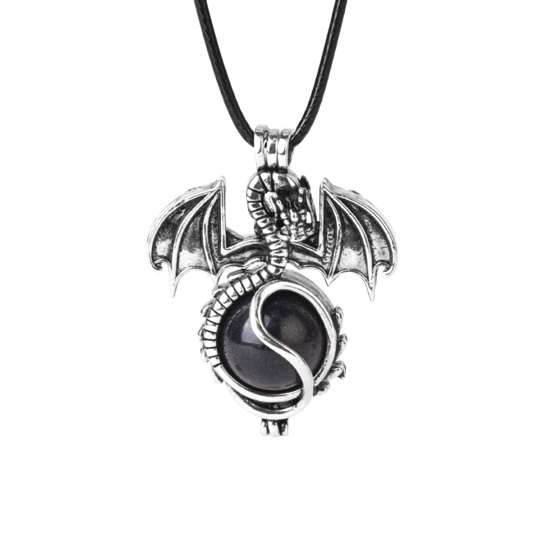 1 Pc Antique Pterosaur Natural Gemstone Pendant Necklace Charm Crystal Jewelry for Women Men