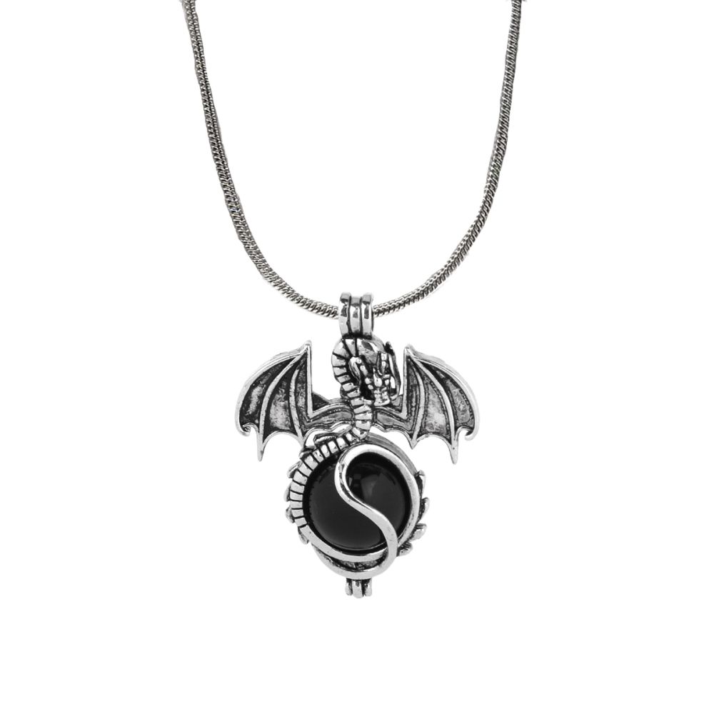 1 Pc Antique Pterosaur Natural Gemstone Pendant Silver Snake Necklace Charm Crystal Jewelry for Women Men