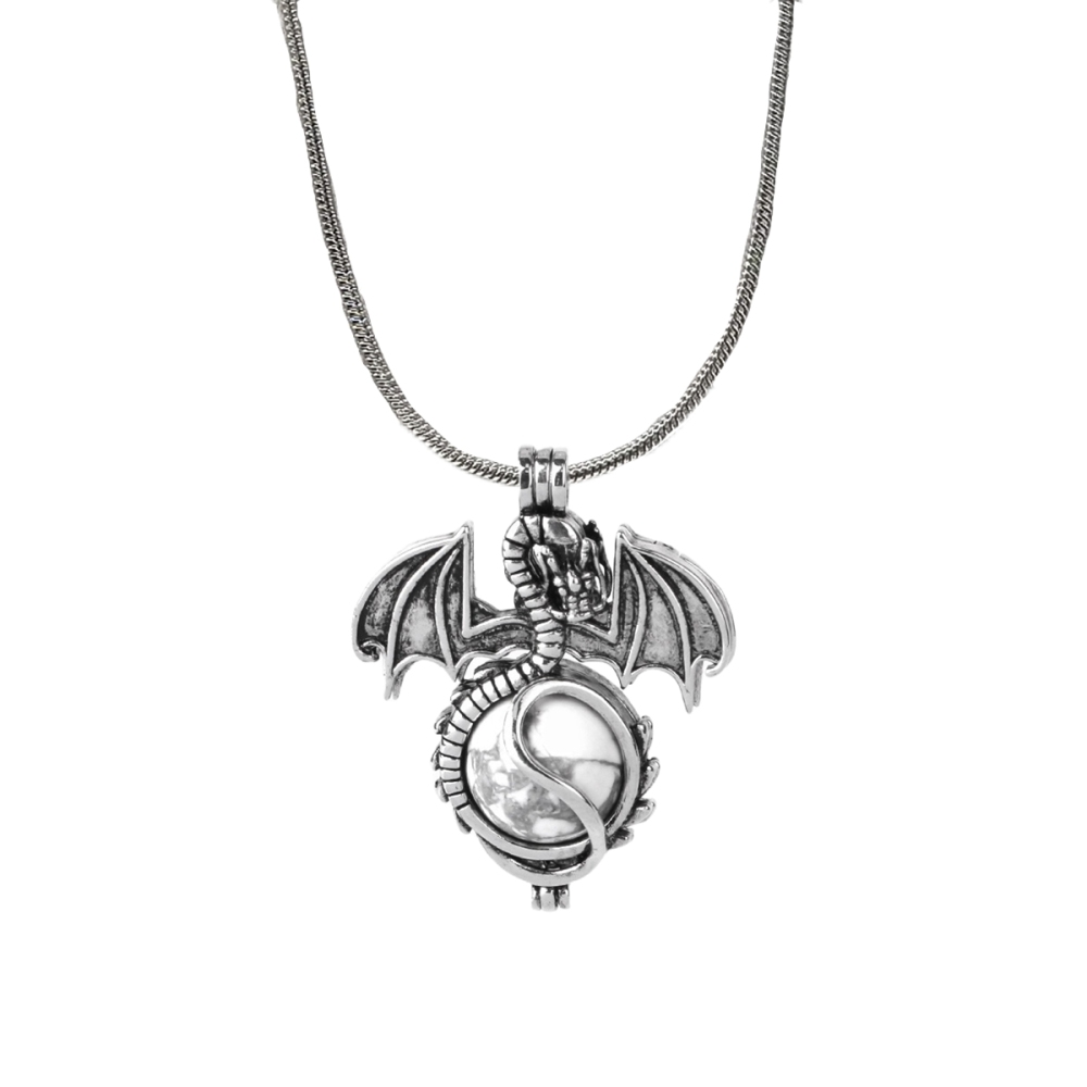 1 Pc Antique Pterosaur Natural Gemstone Pendant Silver Snake Necklace Charm Crystal Jewelry for Women Men