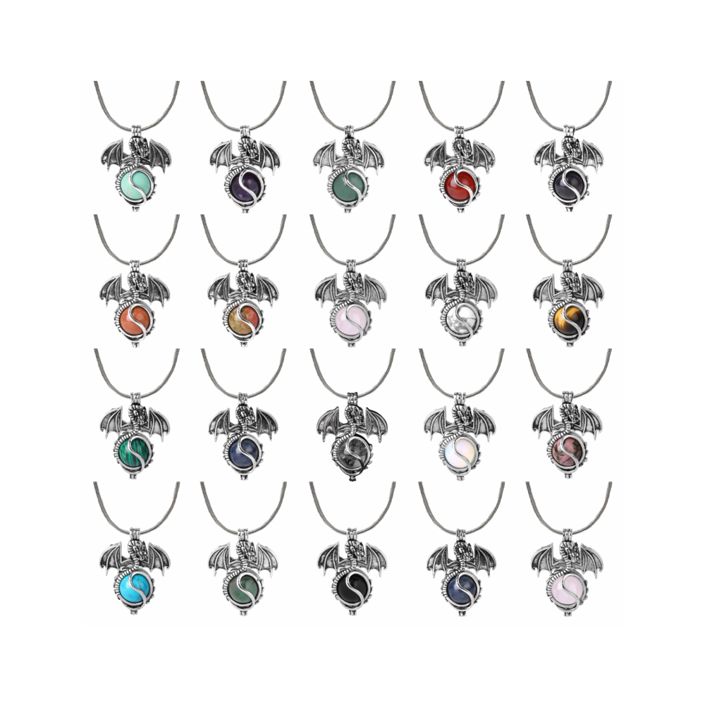 1 Pc Antique Pterosaur Natural Gemstone Pendant Silver Snake Necklace Charm Crystal Jewelry for Women Men