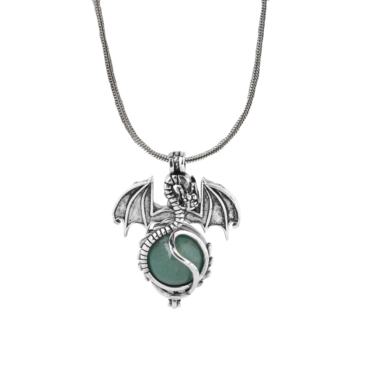 1 Pc Antique Pterosaur Natural Gemstone Pendant Silver Snake Necklace Charm Crystal Jewelry for Women Men