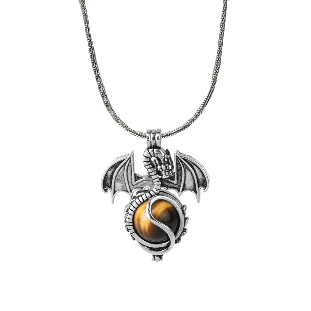 1 Pc Antique Pterosaur Natural Gemstone Pendant Silver Snake Necklace Charm Crystal Jewelry for Women Men