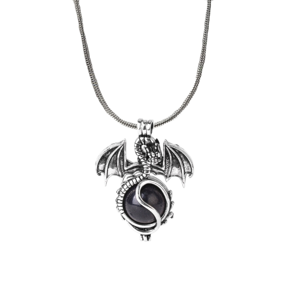 1 Pc Antique Pterosaur Natural Gemstone Pendant Silver Snake Necklace Charm Crystal Jewelry for Women Men