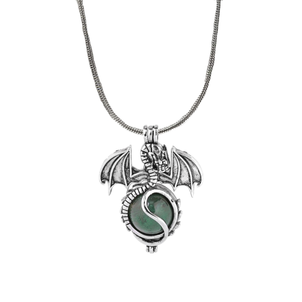 1 Pc Antique Pterosaur Natural Gemstone Pendant Silver Snake Necklace Charm Crystal Jewelry for Women Men