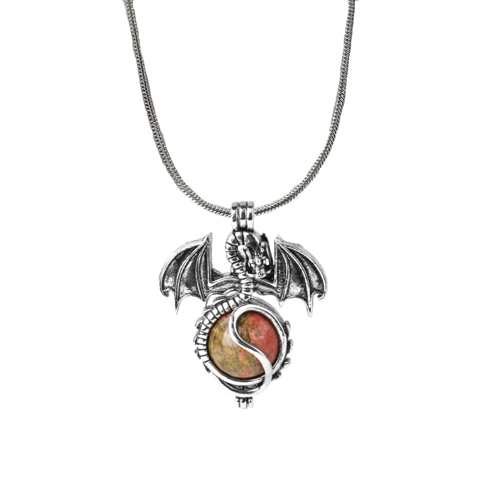 1 Pc Antique Pterosaur Natural Gemstone Pendant Silver Snake Necklace Charm Crystal Jewelry for Women Men