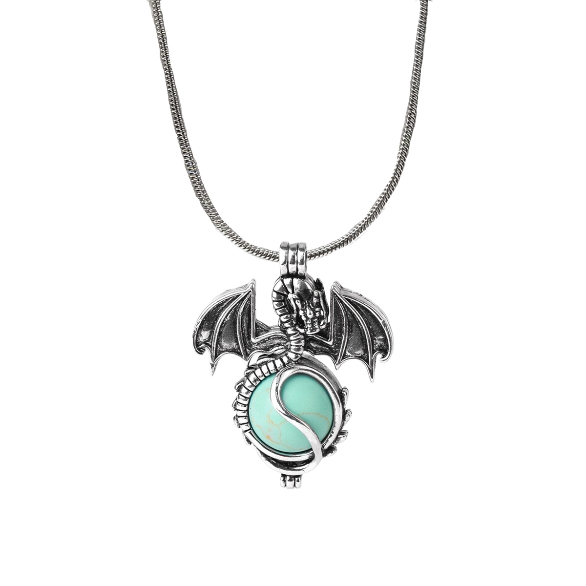 1 Pc Antique Pterosaur Natural Gemstone Pendant Silver Snake Necklace Charm Crystal Jewelry for Women Men