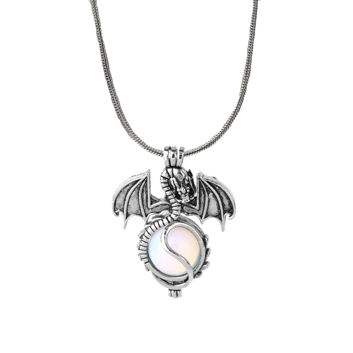 1 Pc Antique Pterosaur Natural Gemstone Pendant Silver Snake Necklace Charm Crystal Jewelry for Women Men
