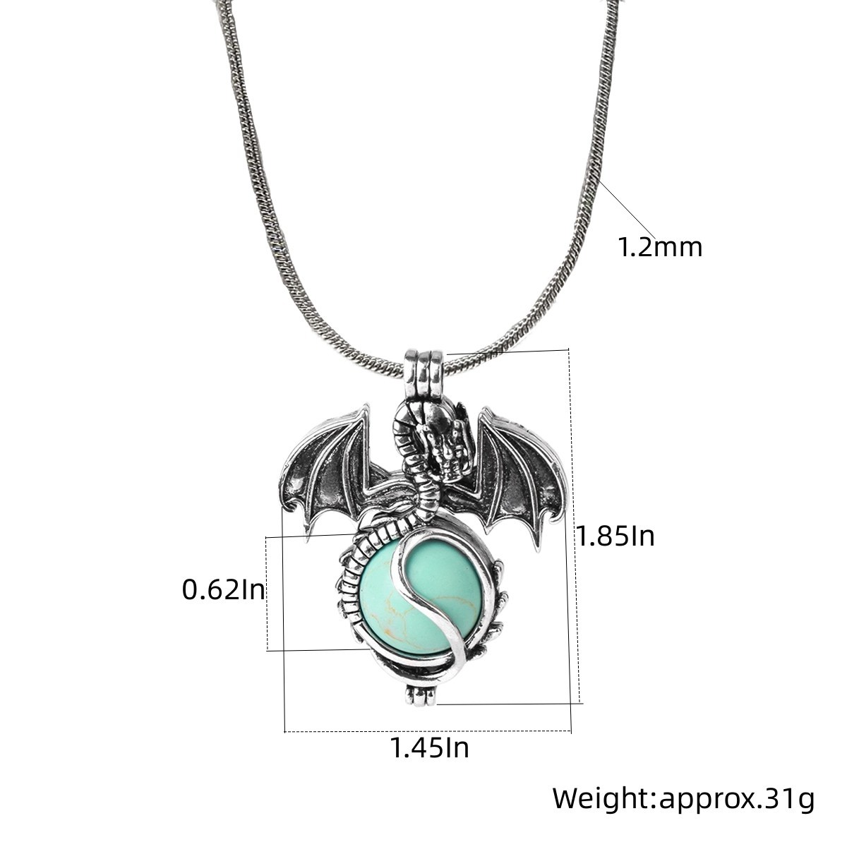 1 Pc Antique Pterosaur Natural Gemstone Pendant Silver Snake Necklace Charm Crystal Jewelry for Women Men
