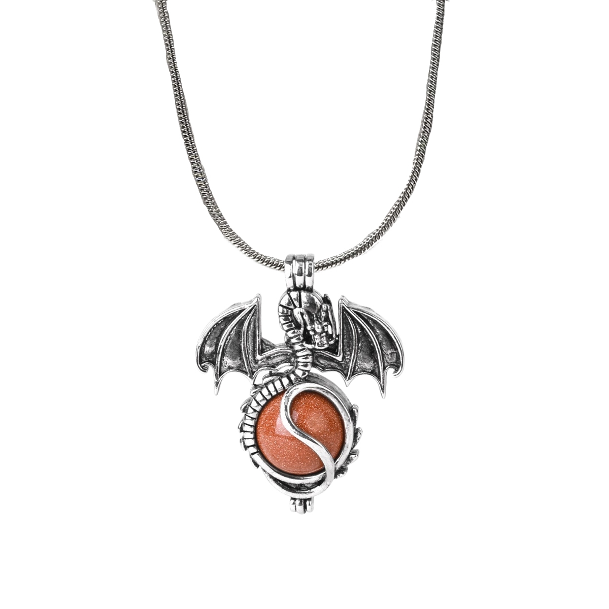 1 Pc Antique Pterosaur Natural Gemstone Pendant Silver Snake Necklace Charm Crystal Jewelry for Women Men