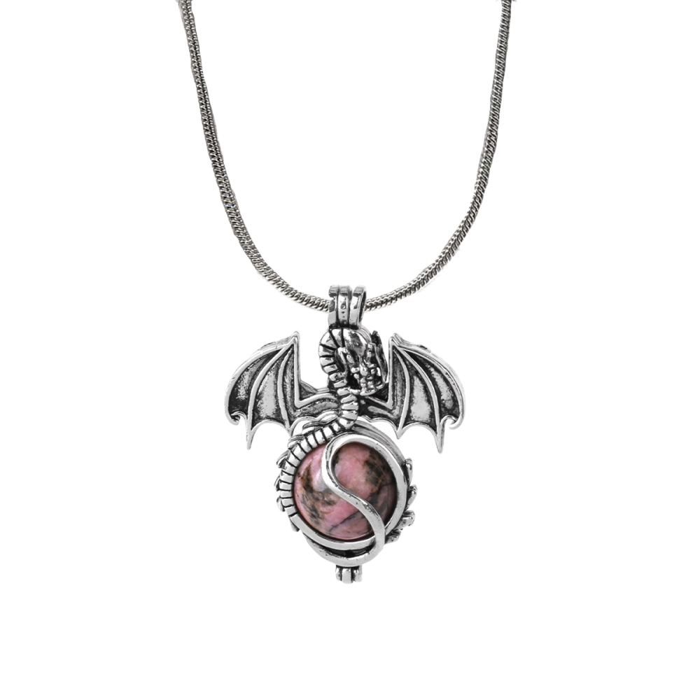 1 Pc Antique Pterosaur Natural Gemstone Pendant Silver Snake Necklace Charm Crystal Jewelry for Women Men