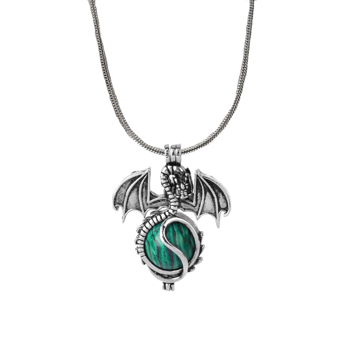 1 Pc Antique Pterosaur Natural Gemstone Pendant Silver Snake Necklace Charm Crystal Jewelry for Women Men