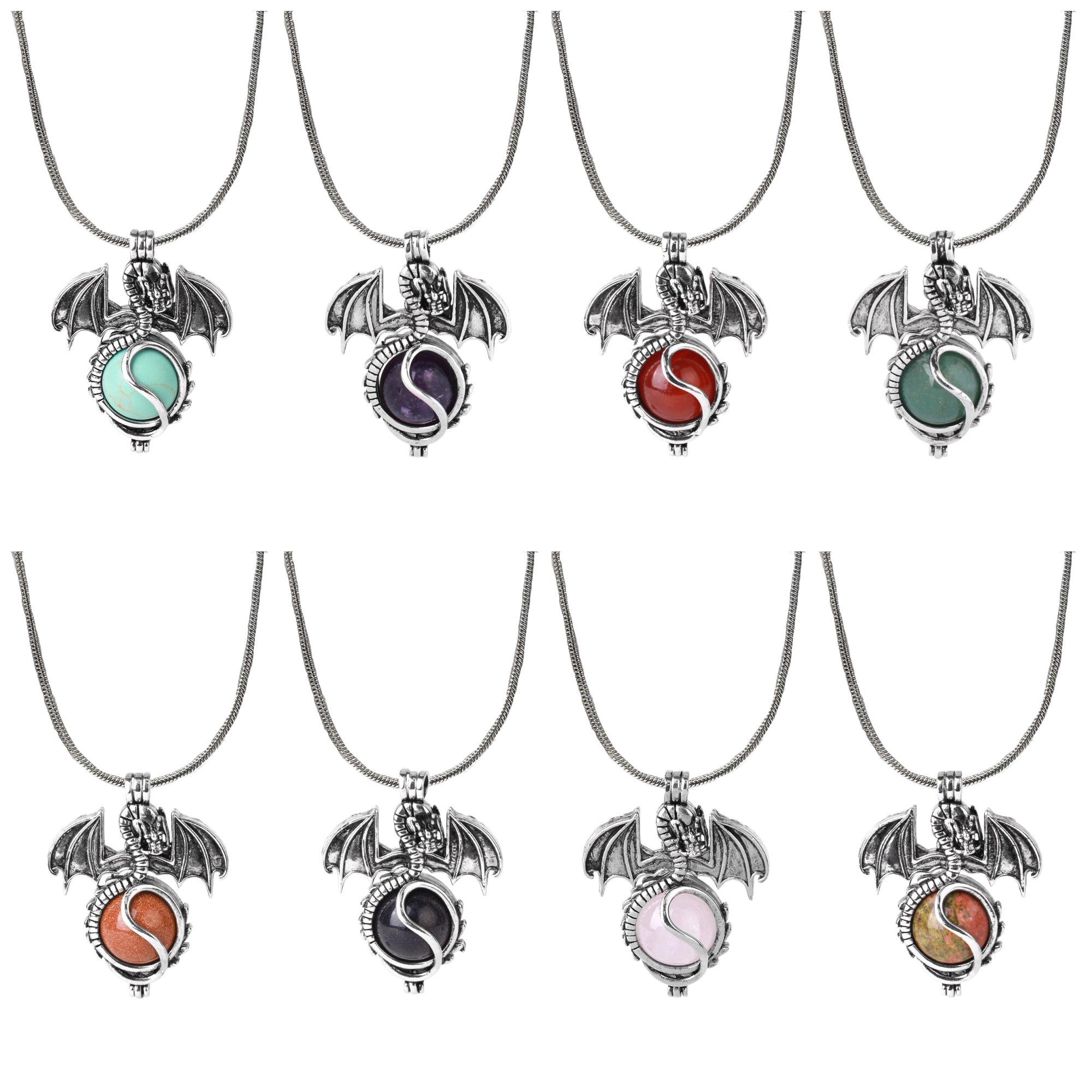 1 Pc Antique Pterosaur Natural Gemstone Pendant Silver Snake Necklace Charm Crystal Jewelry for Women Men
