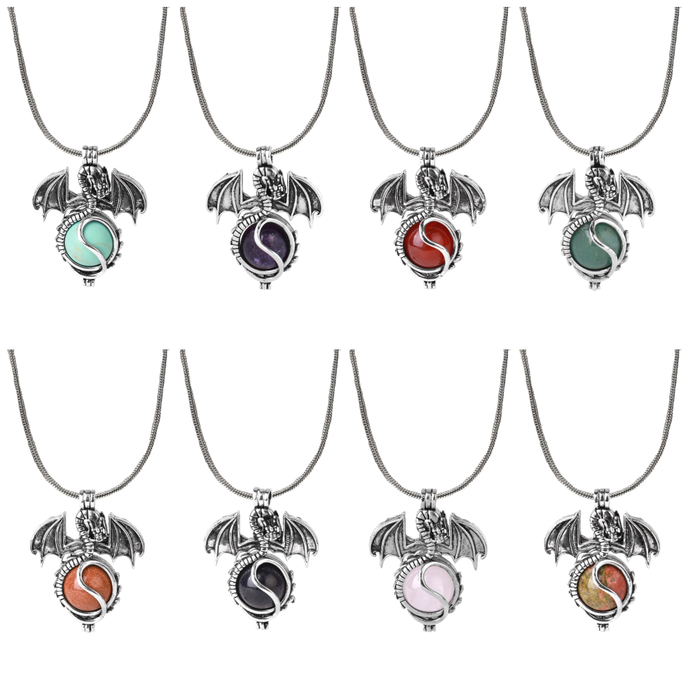 1 Pc Antique Pterosaur Natural Gemstone Pendant Silver Snake Necklace Charm Crystal Jewelry for Women Men