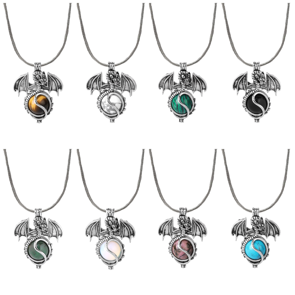 1 Pc Antique Pterosaur Natural Gemstone Pendant Silver Snake Necklace Charm Crystal Jewelry for Women Men