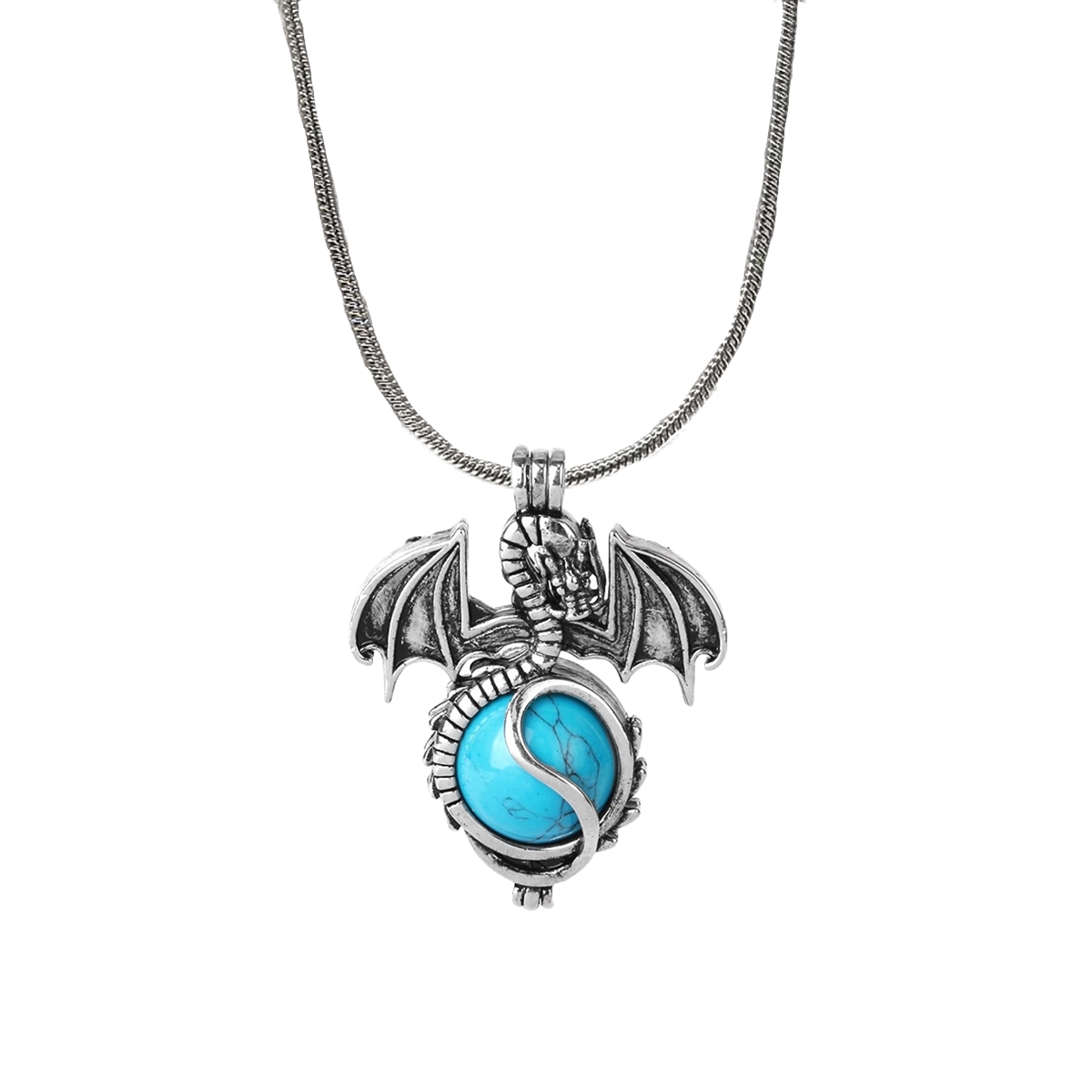 1 Pc Antique Pterosaur Natural Gemstone Pendant Silver Snake Necklace Charm Crystal Jewelry for Women Men