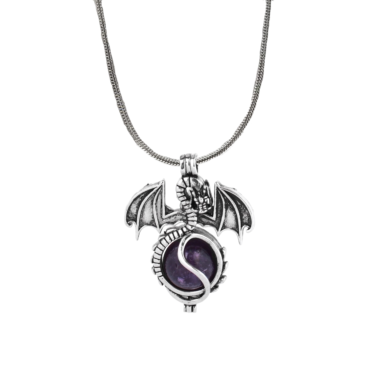 1 Pc Antique Pterosaur Natural Gemstone Pendant Silver Snake Necklace Charm Crystal Jewelry for Women Men