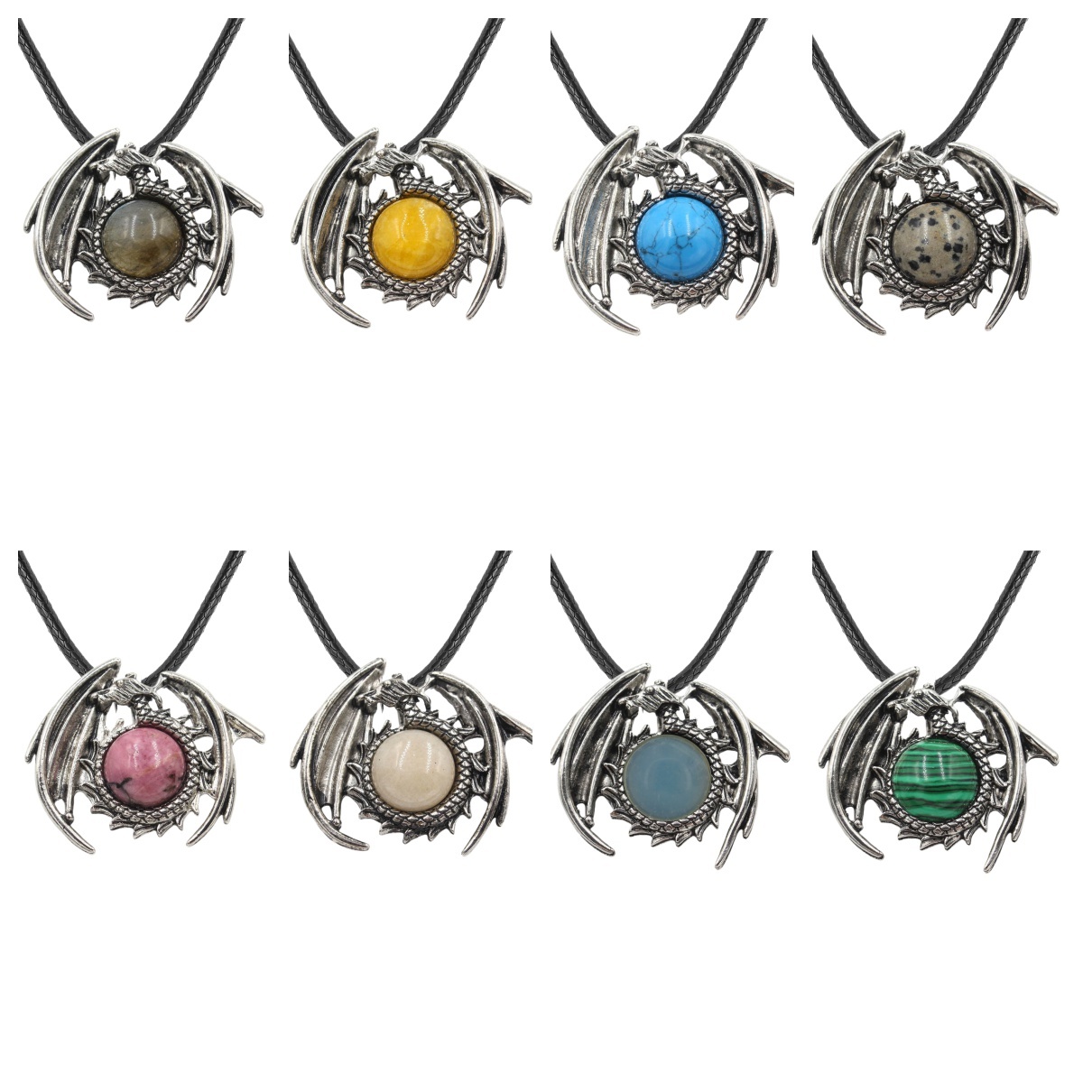1 Pc Antique Dragon Crystal Pendant Necklace Natural Gemstone Jewelry for Men Women