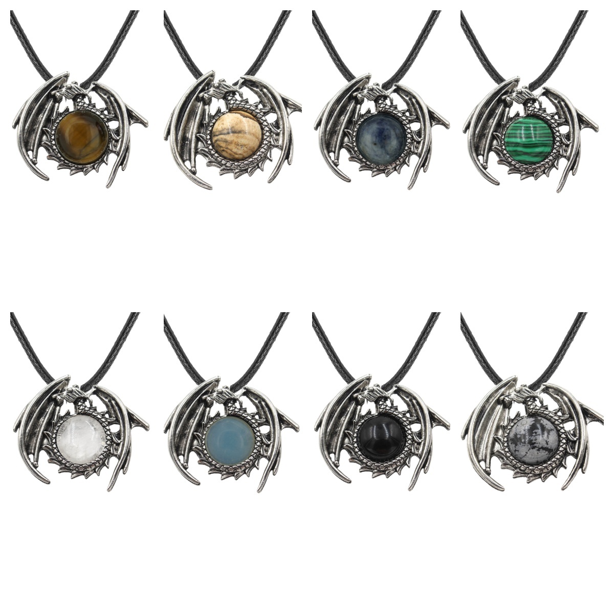 1 Pc Antique Dragon Crystal Pendant Necklace Natural Gemstone Jewelry for Men Women