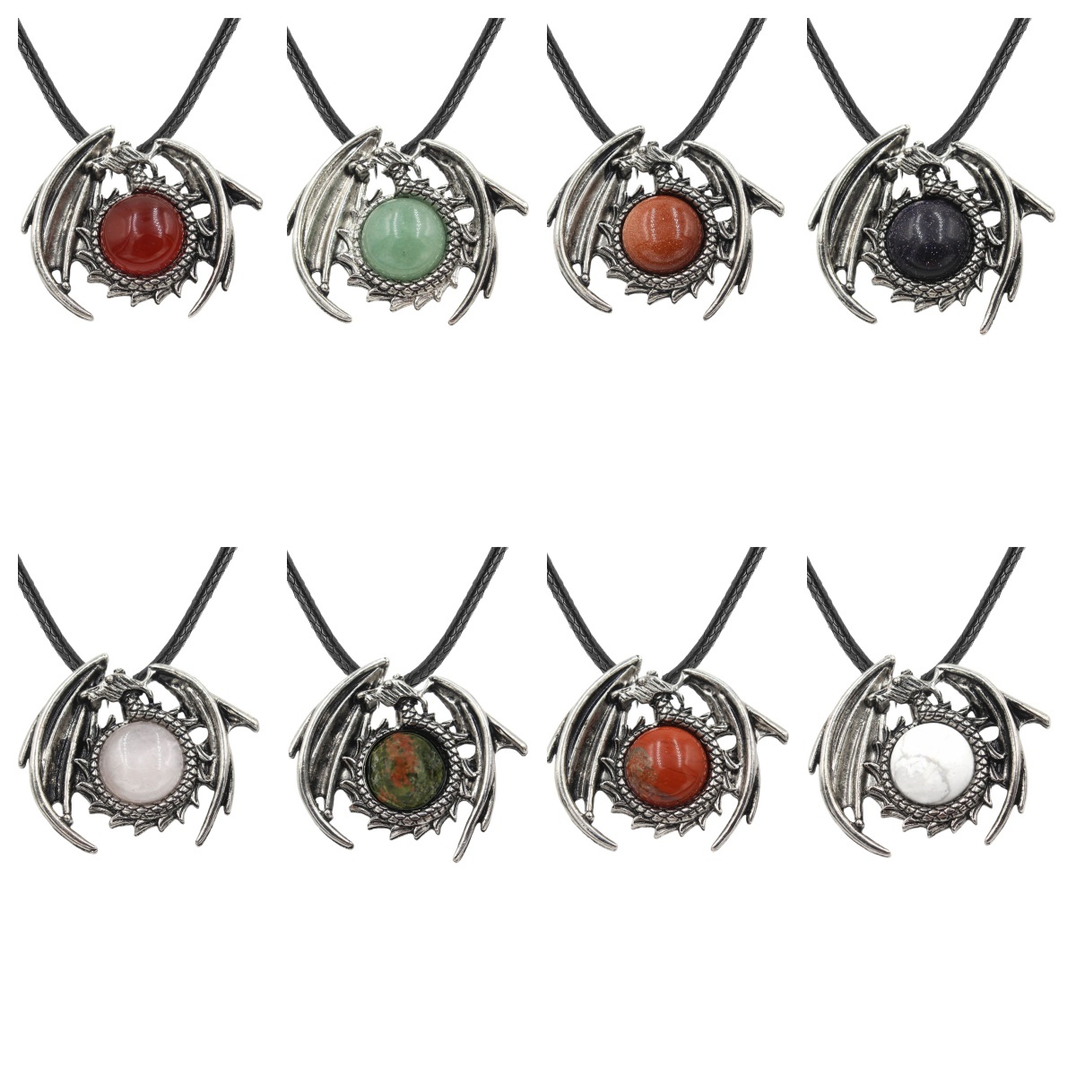 1 Pc Antique Dragon Crystal Pendant Necklace Natural Gemstone Jewelry for Men Women
