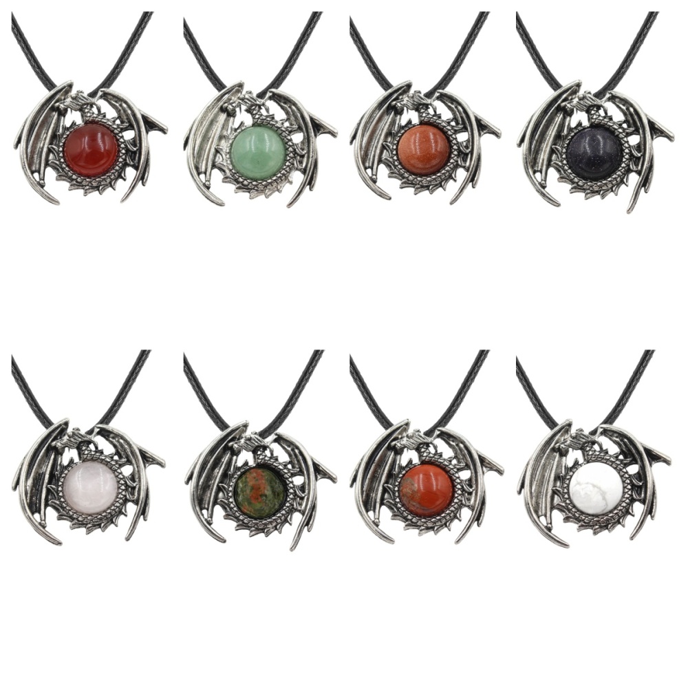 1 Pc Antique Dragon Crystal Pendant Necklace Natural Gemstone Jewelry for Men Women