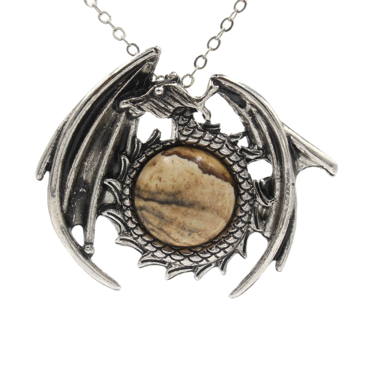 1 Pc Crystal Healing Stone Necklace Vintage Dragon Pendant Necklace Gemstone Jewelry for Man Women