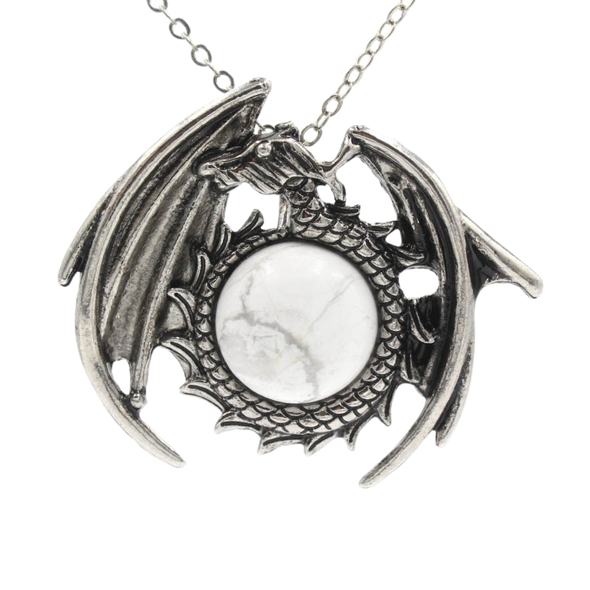 1 Pc Crystal Healing Stone Necklace Vintage Dragon Pendant Necklace Gemstone Jewelry for Man Women