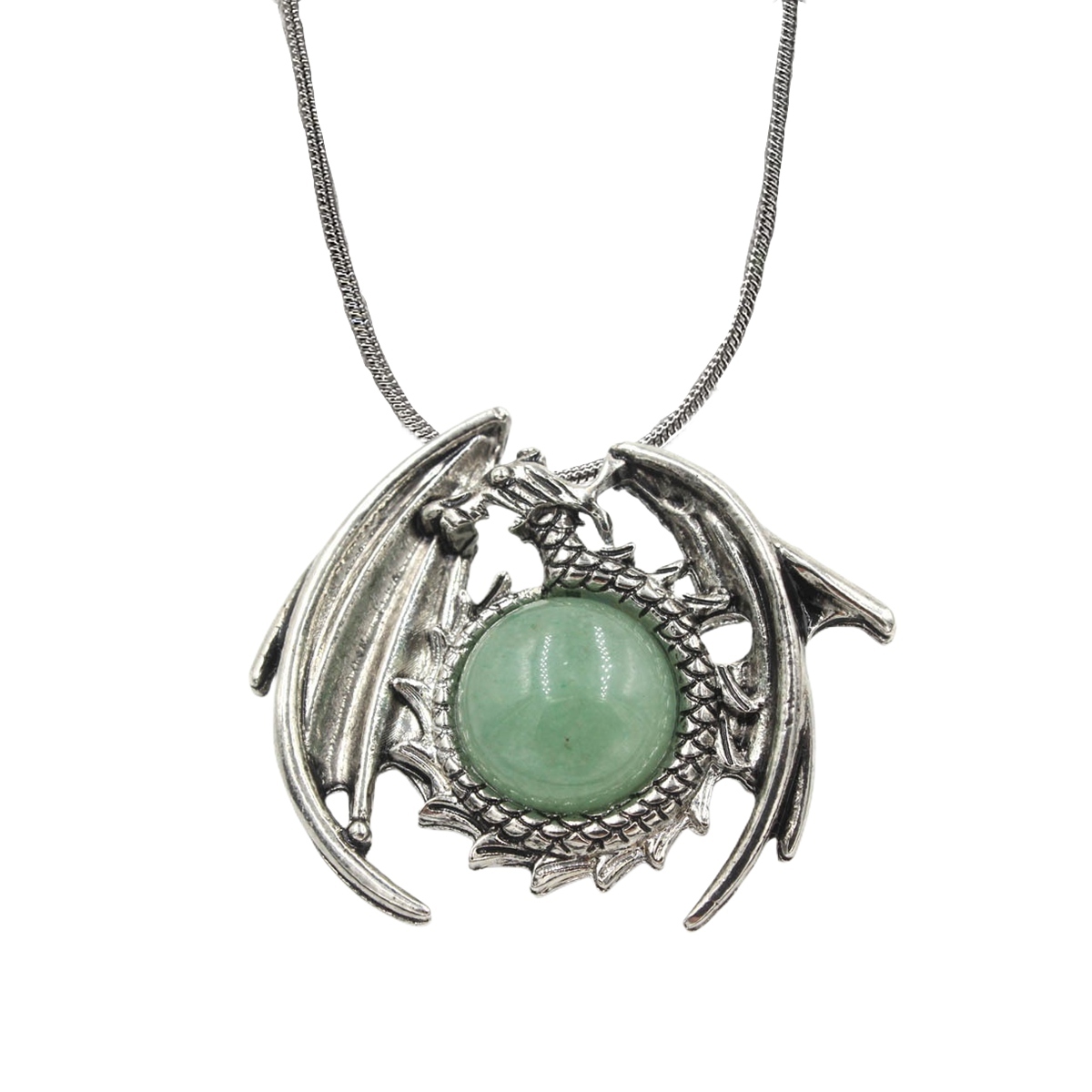 1 Pc Crystal Healing Stone Vintage Dragon Necklace Silver Round Snake Chain Gemstone Jewelry for Men Women