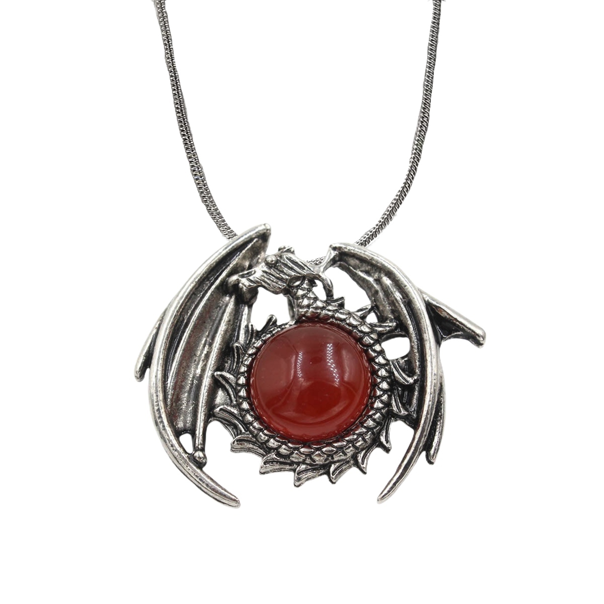 1 Pc Crystal Healing Stone Vintage Dragon Necklace Silver Round Snake Chain Gemstone Jewelry for Men Women